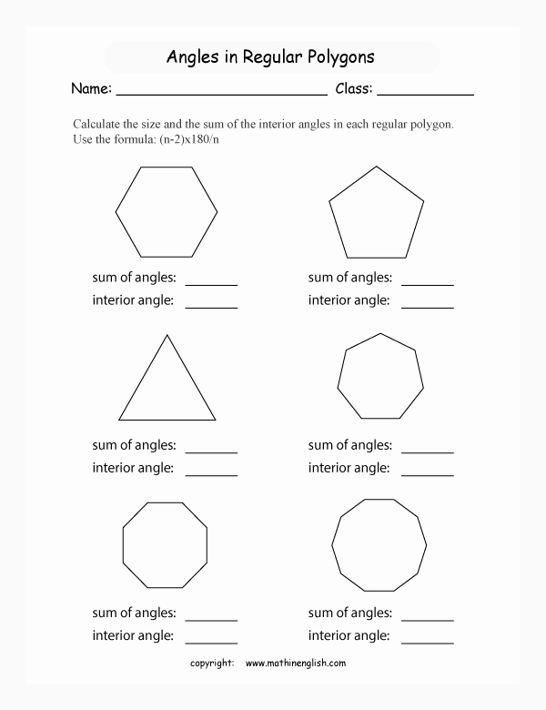 Area Of Regular Polygons Worksheet New Math Geometry Worksheet Find the Angle Size In Several
