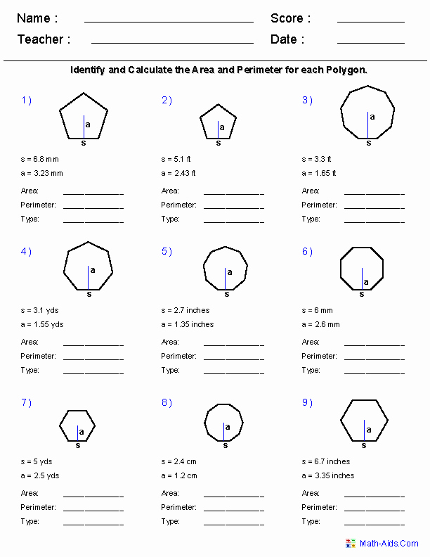 Area Of Regular Polygons Worksheet Unique Geometry Worksheets