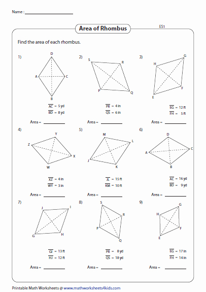 Area Of Rhombus Worksheet Beautiful Quadrilateral Worksheets