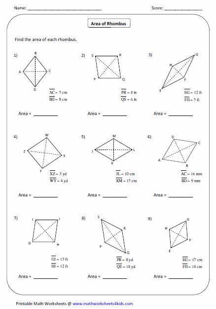 Area Of Rhombus Worksheet Unique Quadrilateral Worksheets