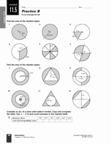 Area Of Shaded Region Worksheet Lovely Lesson 11 5 Practice B Circles 10th Grade Worksheet