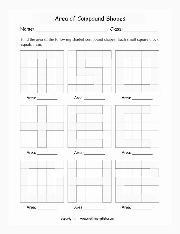 Area Of Shaded Region Worksheet New Find the area Of Shaded Pound Shapes In Grids with 1 Cm