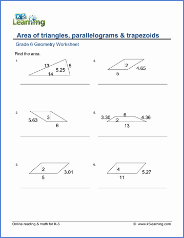 Area Of Trapezoid Worksheet Awesome Grade 6 Math Worksheet Geometry area Of Triangles
