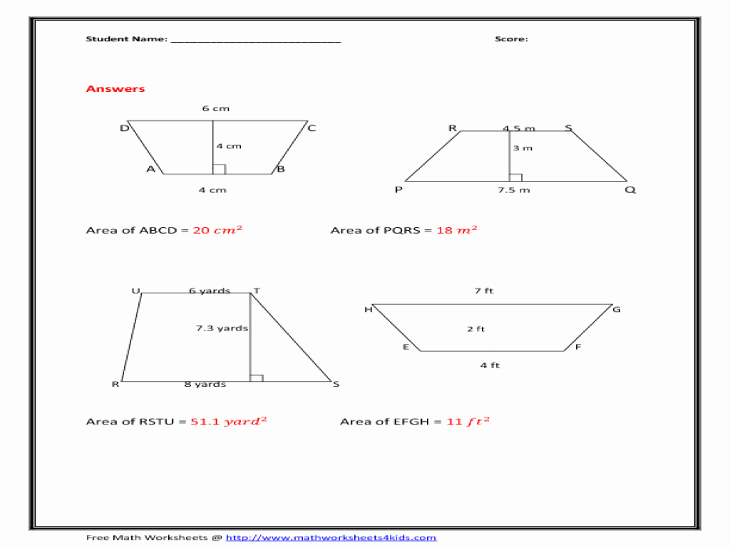 Area Of Trapezoid Worksheet New area and Perimeter Of Trapezoids Read Geometry