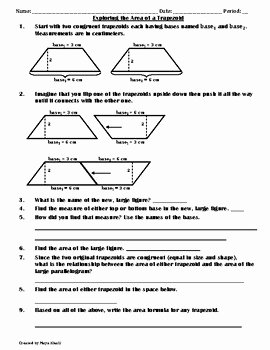 Area Of Trapezoid Worksheet New Exploring the area Of A Trapezoid Worksheet Teaching the