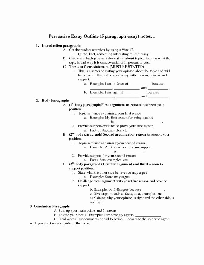 Argumentative Essay Outline Worksheet Awesome Persuasive Essay Outline Example