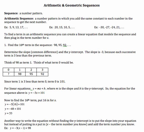 Arithmetic and Geometric Sequences Worksheet Beautiful Arithmetic Sequences Worksheet