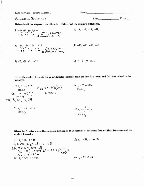 Arithmetic and Geometric Sequences Worksheet Elegant Arithmetic Sequences and Series Worksheet Notes Cobb