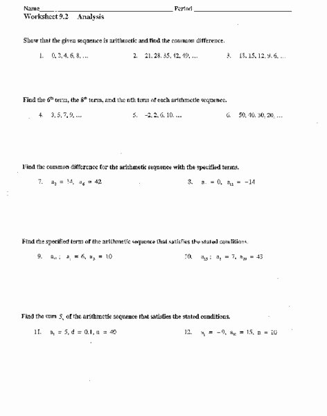 Arithmetic and Geometric Sequences Worksheet Unique Worksheet 9 2 Analysis Arithmetic Sequence Worksheet for