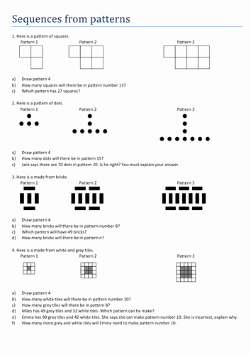 Arithmetic Sequence Worksheet Algebra 1 Inspirational Maths Worksheet Sequences From Patterns by Tristanjones