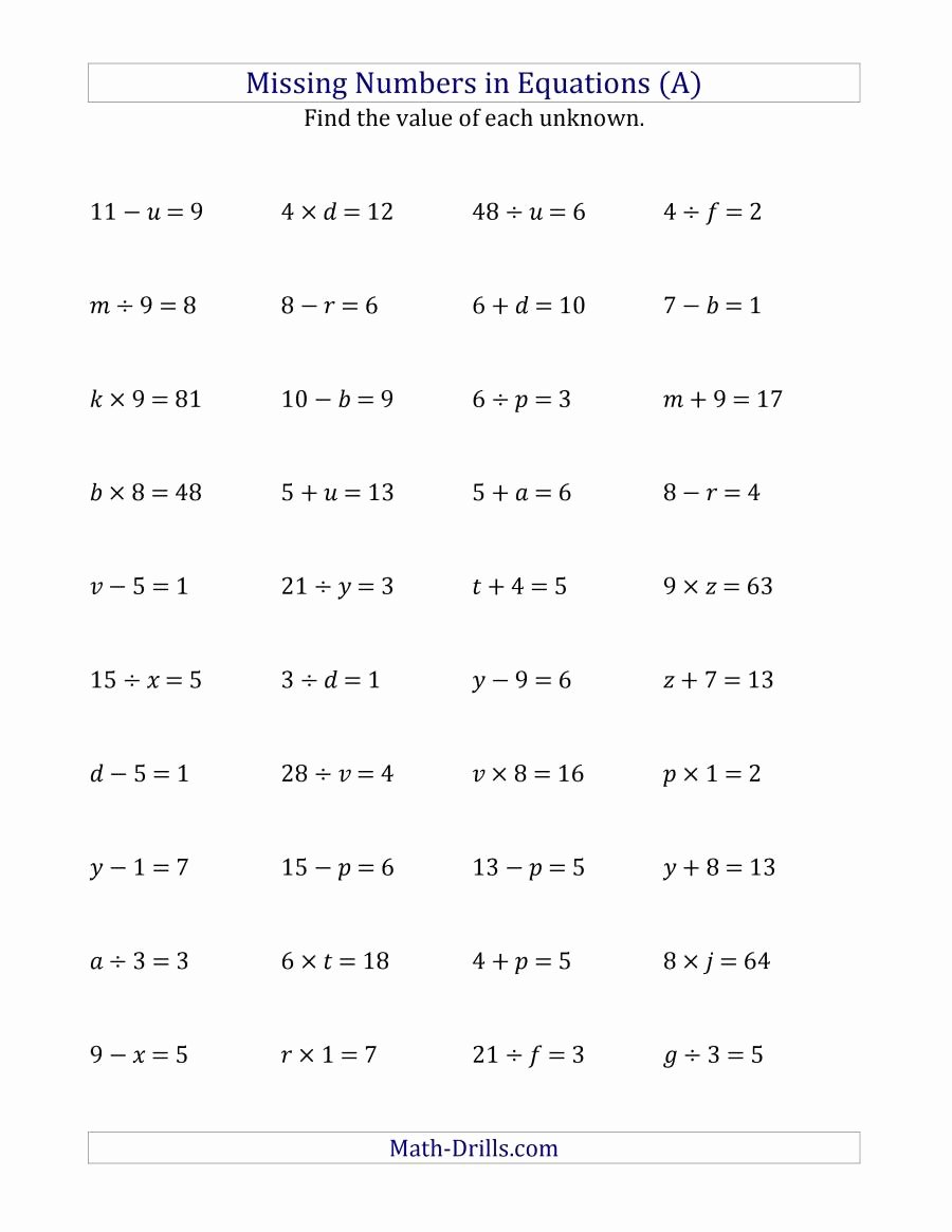 Arithmetic Sequence Worksheet Algebra 1 Luxury Missing Numbers In Equations Variables All Operations