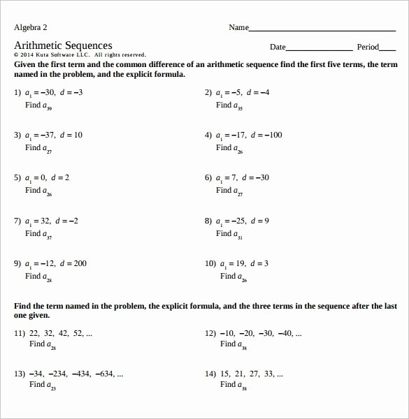 50 Arithmetic Sequence Worksheet Answers