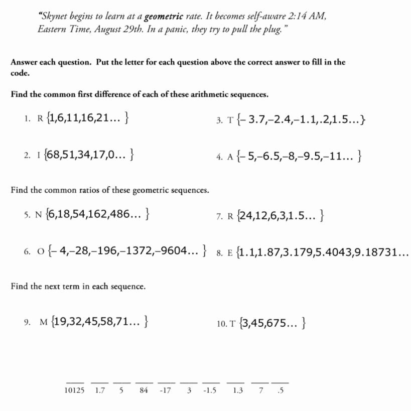 Arithmetic Sequence Worksheet with Answers Beautiful Arithmetic and Geometric Sequences Worksheet Pdf