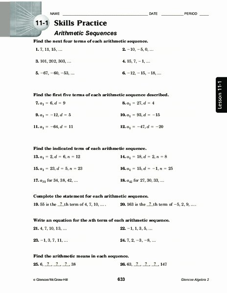 arithmetic sequences and series worksheet answers