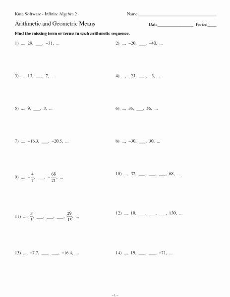 Arithmetic Sequence Worksheet with Answers Fresh Arithmetic and Geometric Means Worksheet for 9th 11th
