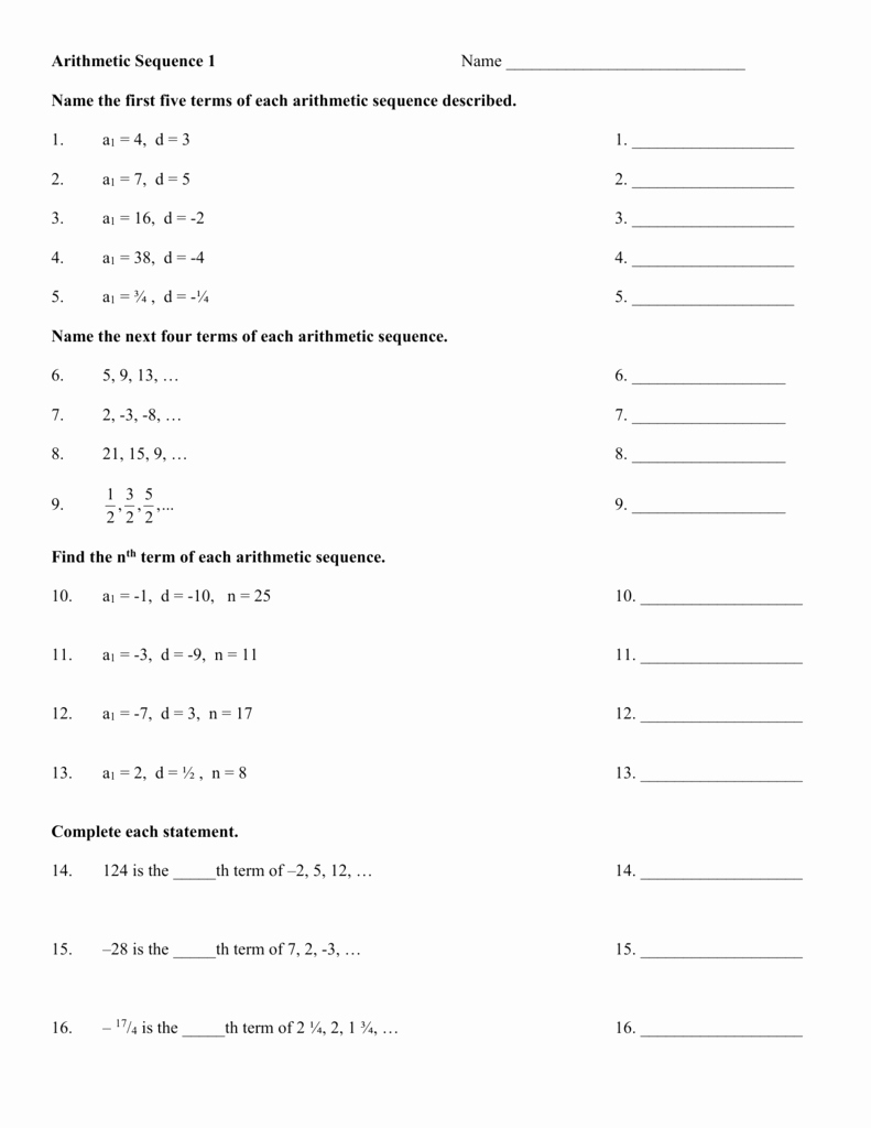 Arithmetic Sequence Worksheet with Answers Luxury Arithmetic Sequence Worksheet 1