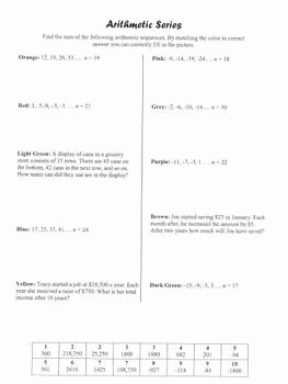 Arithmetic Sequences and Series Worksheet Best Of Arithmetic Series Coloring Practice by Amber Frank