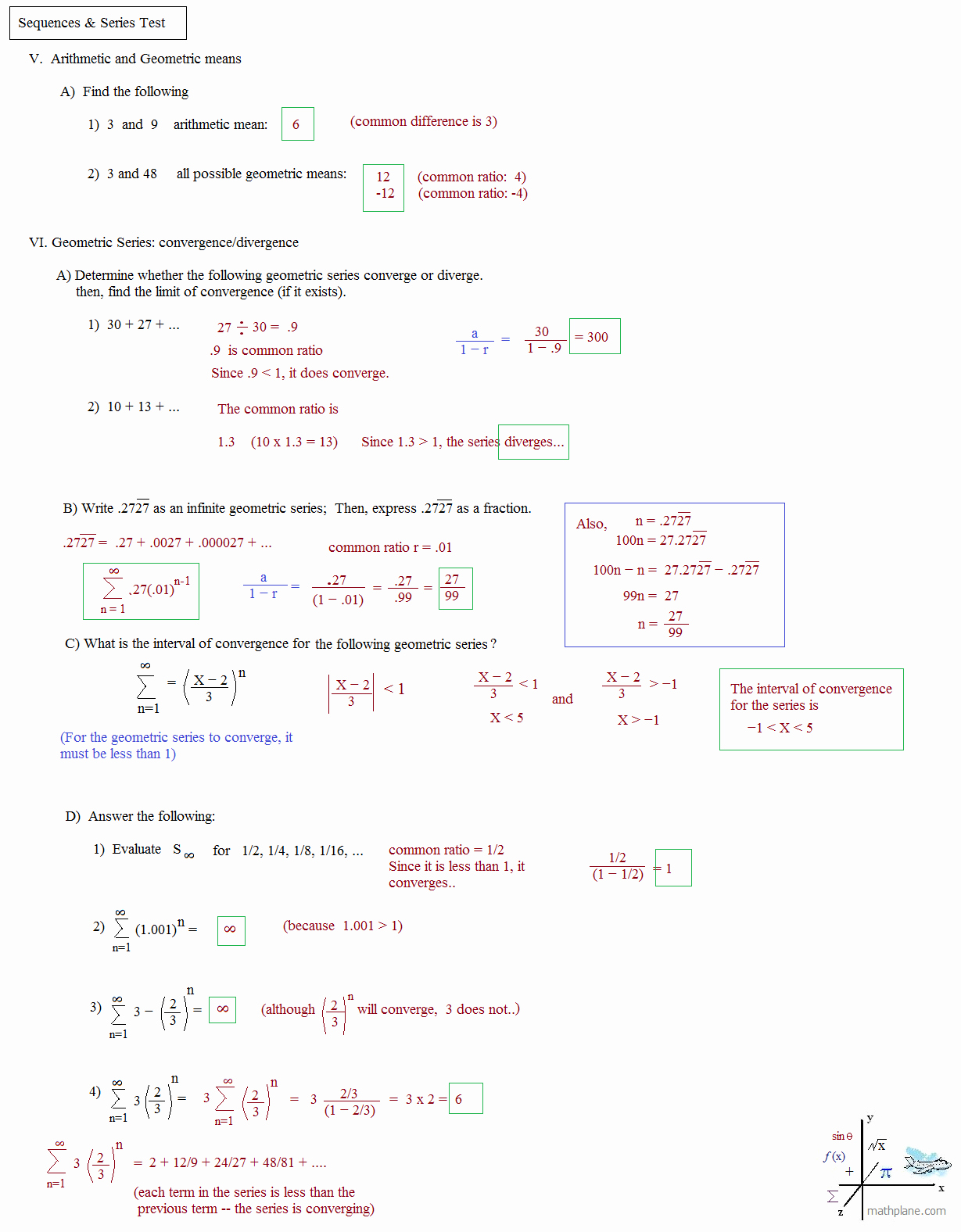 Arithmetic Sequences and Series Worksheet Elegant Math Plane Sequences and Series I