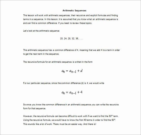 Arithmetic Sequences and Series Worksheet Unique 9 Arithmetic Sequence Examples Doc Pdf Excel