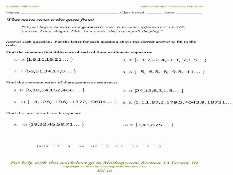 arithmetic sequences and series worksheet answers