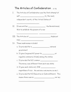 Articles Of Confederation Worksheet Answers Beautiful the Articles Of Confederation Worksheet for 5th 8th