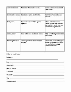 Articles Of Confederation Worksheet Answers Elegant Articles Of Confederation Vs Constitution Answer Key