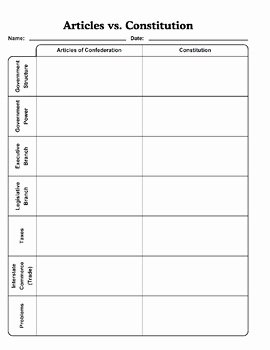 Articles Of Confederation Worksheet Answers Elegant Articles Of Confederation Vs Constitution Graphic