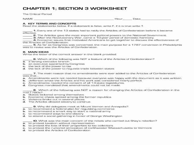 Articles Of Confederation Worksheet Awesome Articles Confederation Worksheet