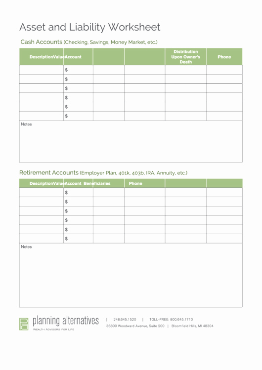 Assets and Liabilities Worksheet Beautiful asset and Liability Worksheet Template Printable Pdf