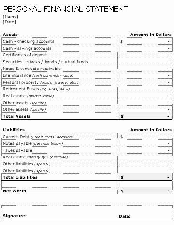 Assets and Liabilities Worksheet Best Of Personal Statement Of assets and Liabilities Example