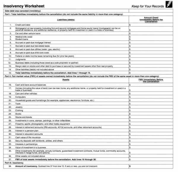 Assets and Liabilities Worksheet Unique Irs form 982 is Your Friend if You Got A 1099 C