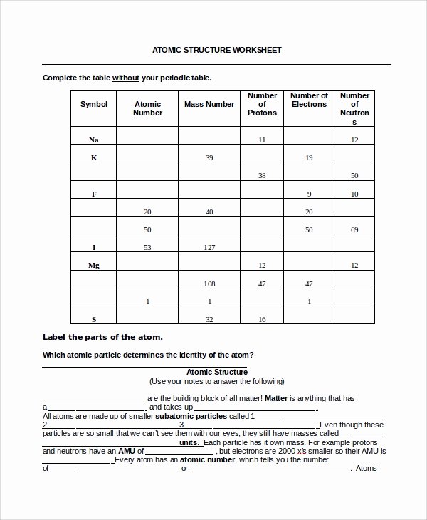Atomic Structure Practice Worksheet Answers Best Of Sample atomic Structure Worksheet 7 Documents In Word Pdf
