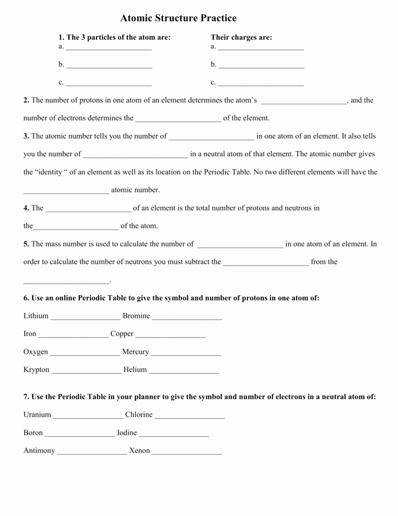 Atomic Structure Practice Worksheet Answers Fresh atomic Structure Practice Worksheet