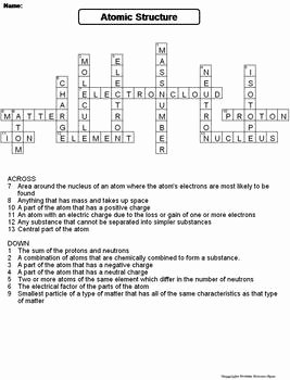 Atomic Structure Worksheet Answer Key Awesome atomic Structure Worksheet Crossword Puzzle by Science