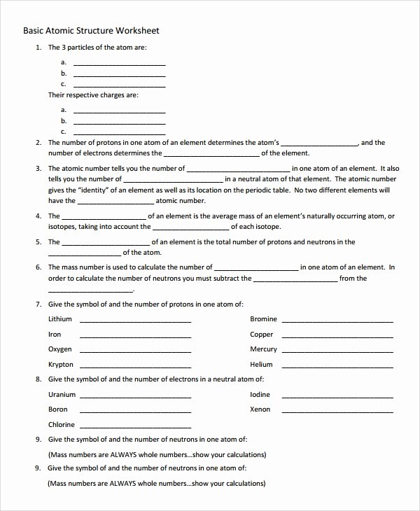 Atomic Structure Worksheet Answers Chemistry Best Of Sample atomic Structure Worksheet 7 Documents In Word Pdf