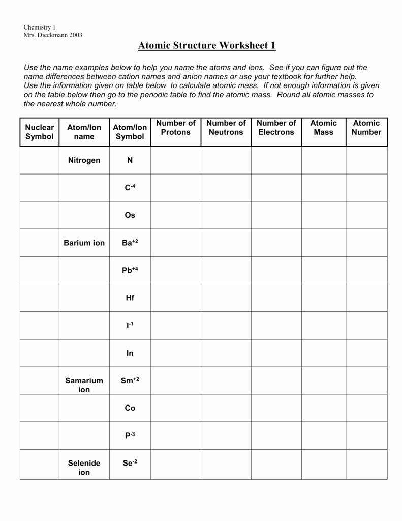 Atomic Structure Worksheet Answers Chemistry Elegant atomic Structure Worksheet