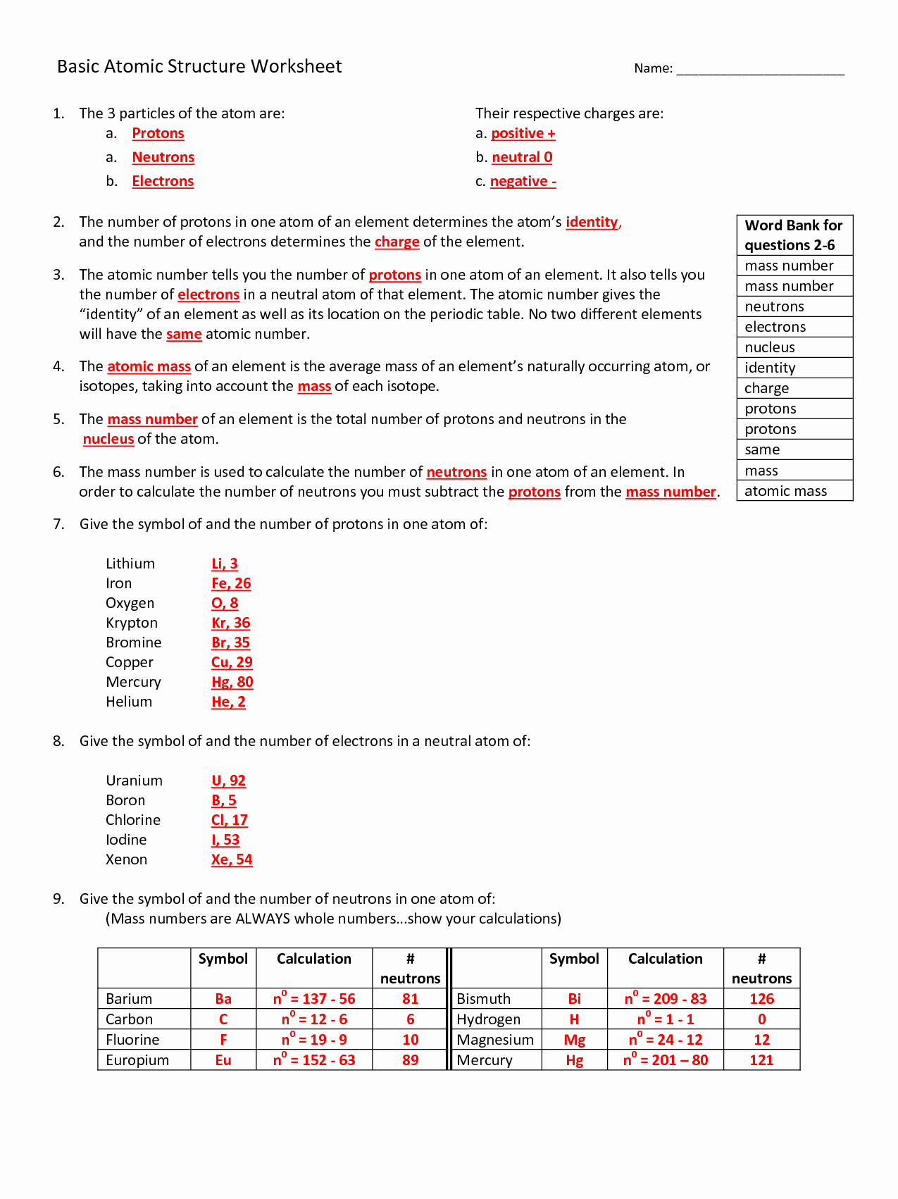 Atomic Structure Worksheet Answers Chemistry Elegant Worksheet Basic atomic Structure Worksheet Answers Grass
