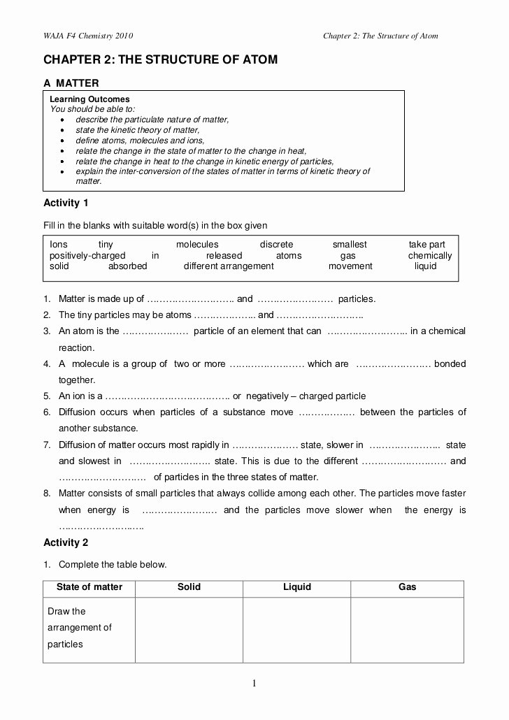Atomic Structure Worksheet Answers Chemistry Fresh 2 the Structure Of the atomic Structure