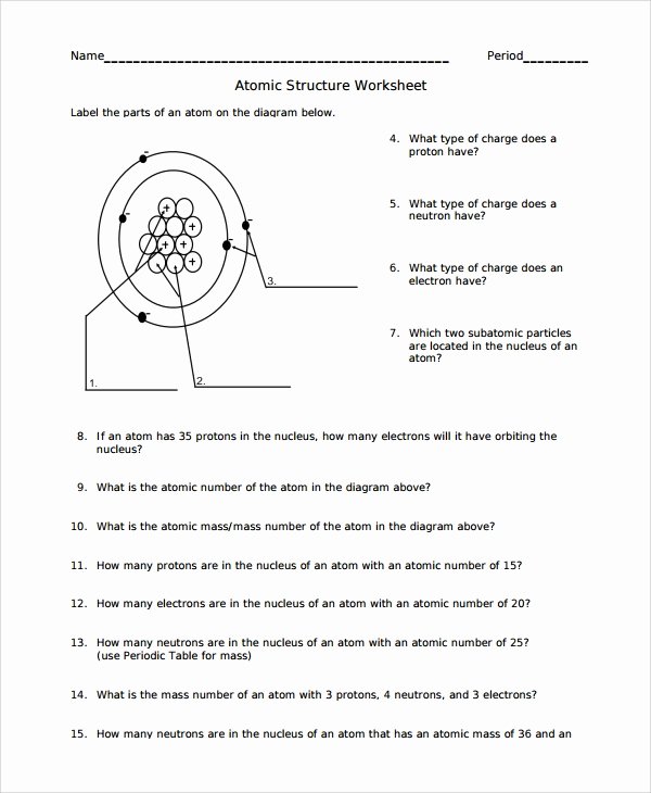 Atomic Structure Worksheet Answers Chemistry Unique Sample atomic Structure Worksheet 7 Documents In Word Pdf