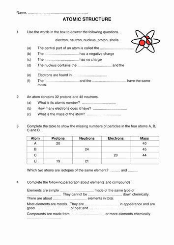 Atomic Structure Worksheet Answers Inspirational Chapter 4 atomic Structure Worksheet Answers Pearson