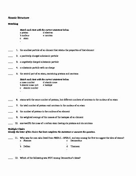 Atomic Structure Worksheet Answers Key Awesome atomic Structure Test with Answer Key by Spencer Russell