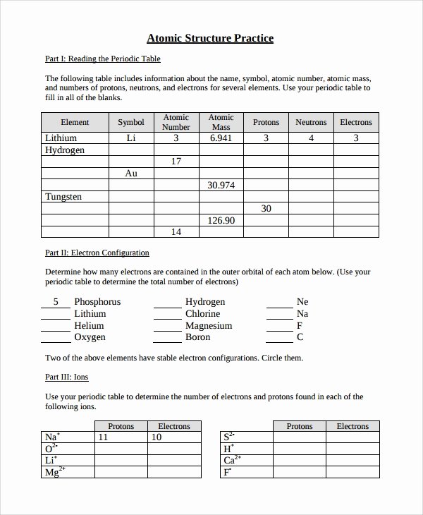 Atomic Structure Worksheet Answers New Sample atomic Structure Worksheet 7 Documents In Word Pdf