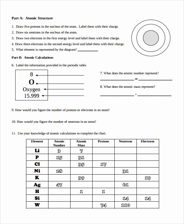 Atomic Structure Worksheet Answers Unique Sample atomic Structure Worksheet 7 Documents In Word Pdf