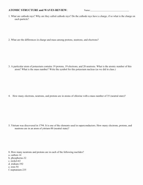 Atomic Structure Worksheet Chemistry Inspirational atomic Structure Review Worksheet Avon Chemistry