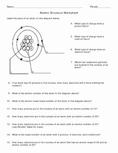 Atomic Structure Worksheet Chemistry New Bill Nye atoms