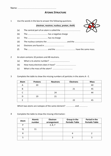 Atomic theory Worksheet Answers Unique atomic Structure Worksheet H by Drslong Teaching