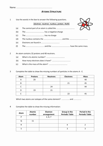 50 Atomic Theory Worksheet Answers