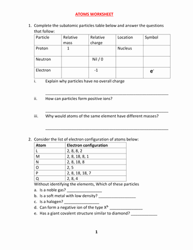 Atoms and Elements Worksheet Best Of atoms Worksheet with Answers by Kunletosin246