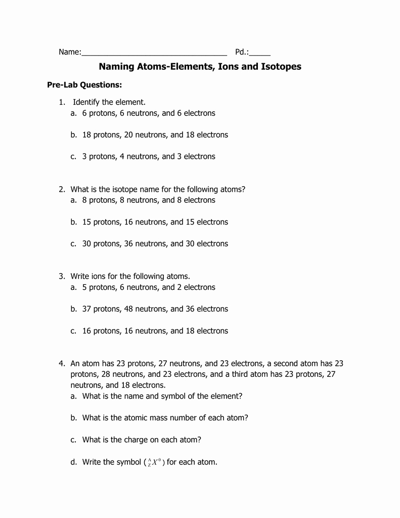 Atoms and Ions Worksheet New isotopes Ions and atoms Worksheet 2 Answer Key