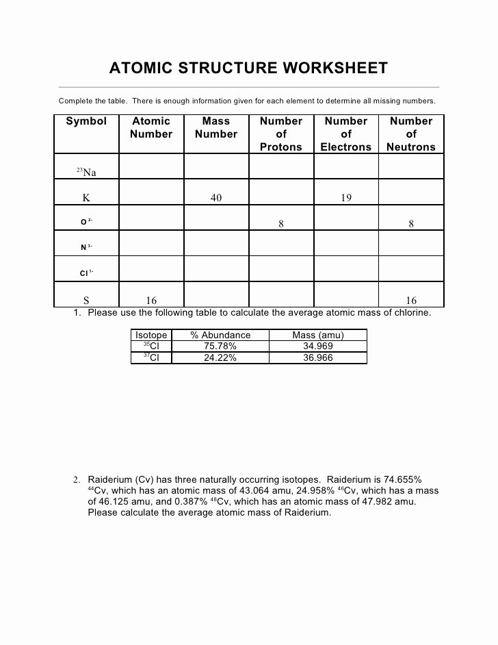 Atoms and isotopes Worksheet Answers Inspirational atomic Structure with Nuc Worksheet